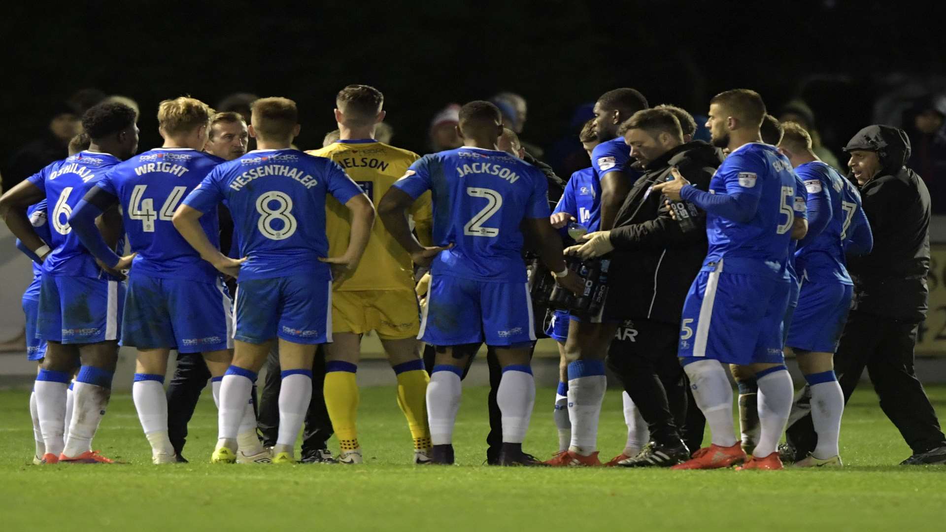 Gills boss Justin Edinburgh gives his talk before extra-time at Brackley Picture: Barry Goodwin