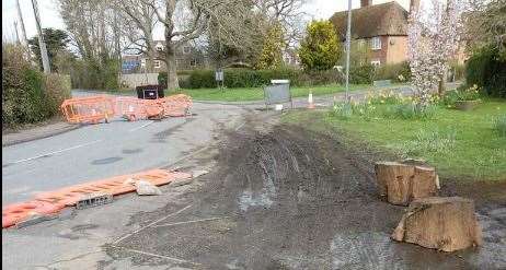 Grass verges have been torn up by drivers trying to get past the void. Picture: Derek Harman