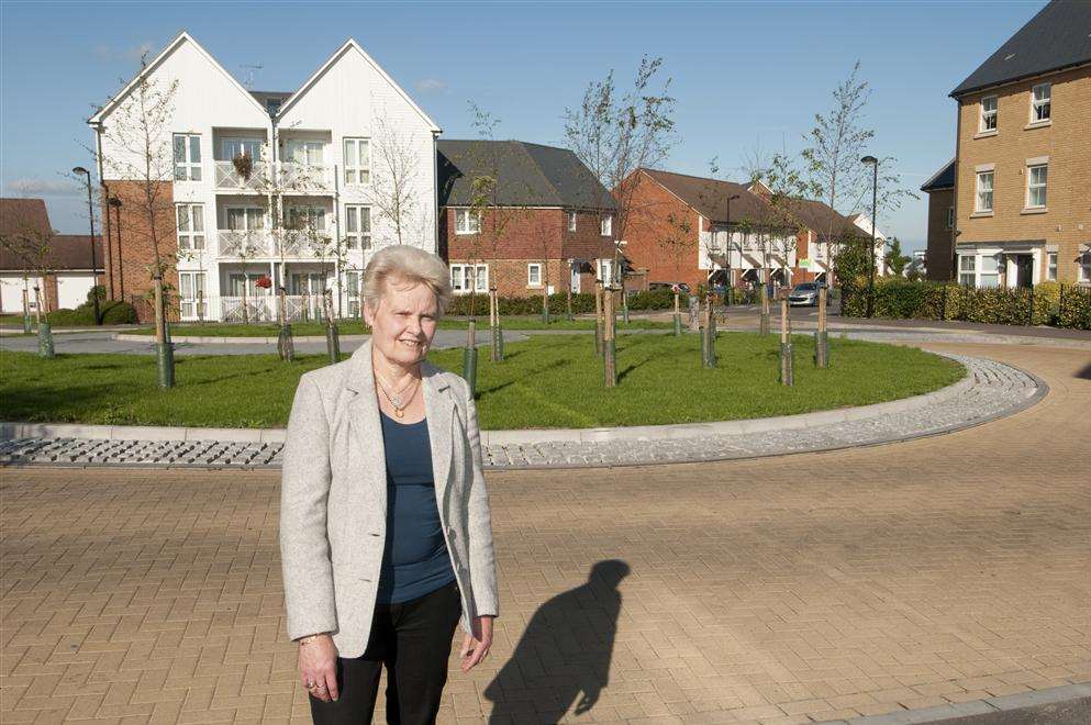 Sylvia Bennett beside the island which has been confusing people on the Eden Village estate