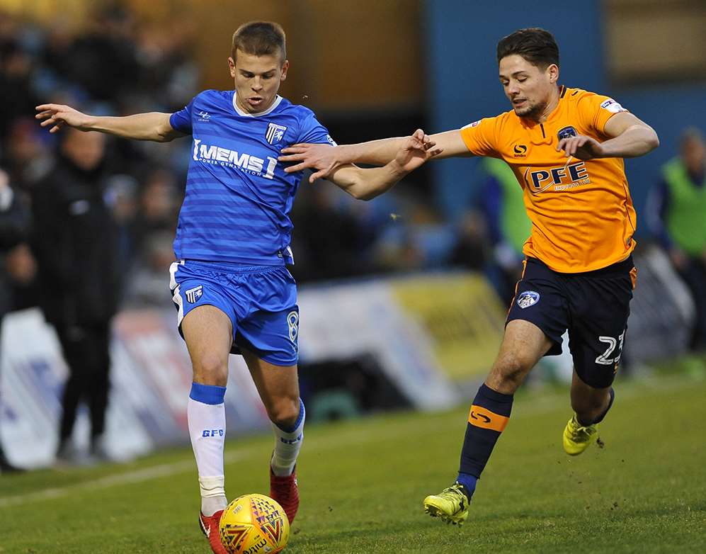 Jake Hessenthaler on the ball for Gillingham Picture: Ady Kerry