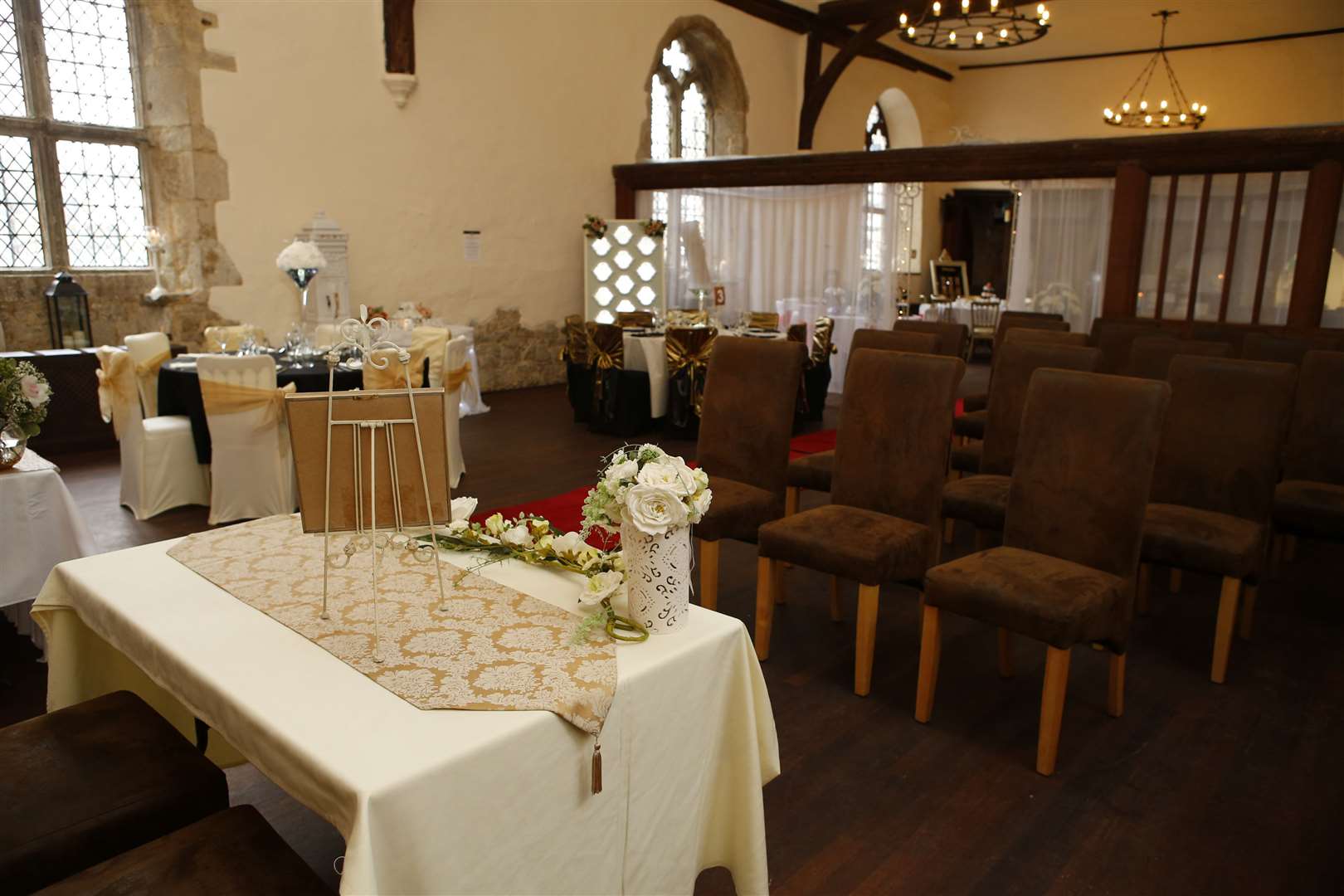 The banquet hall when the building, which is thought to date back to the 14th century, was a wedding venue