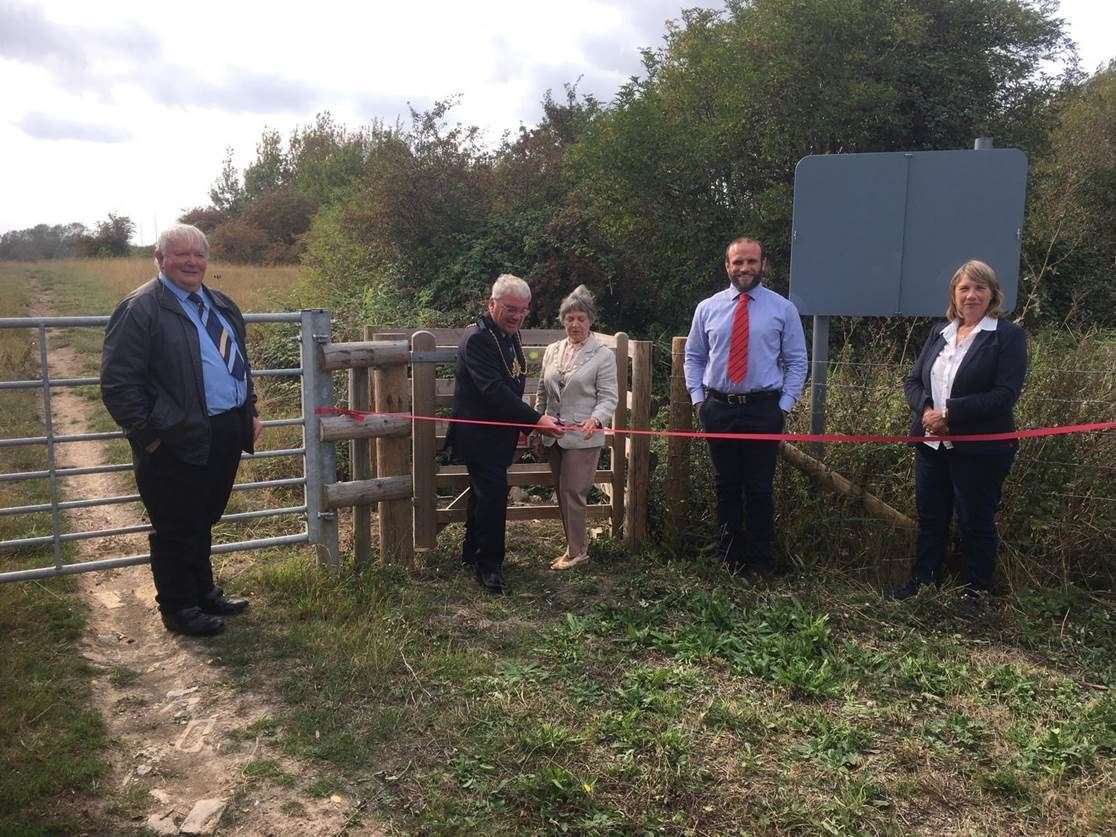 Nature reserve warden Ken Chapman is joined by the Mayor Paul Graeme and Mayoress Sue Graeme, Mark Chandler of Finns Management and KCC Cllr Sue Chandler for the reopening