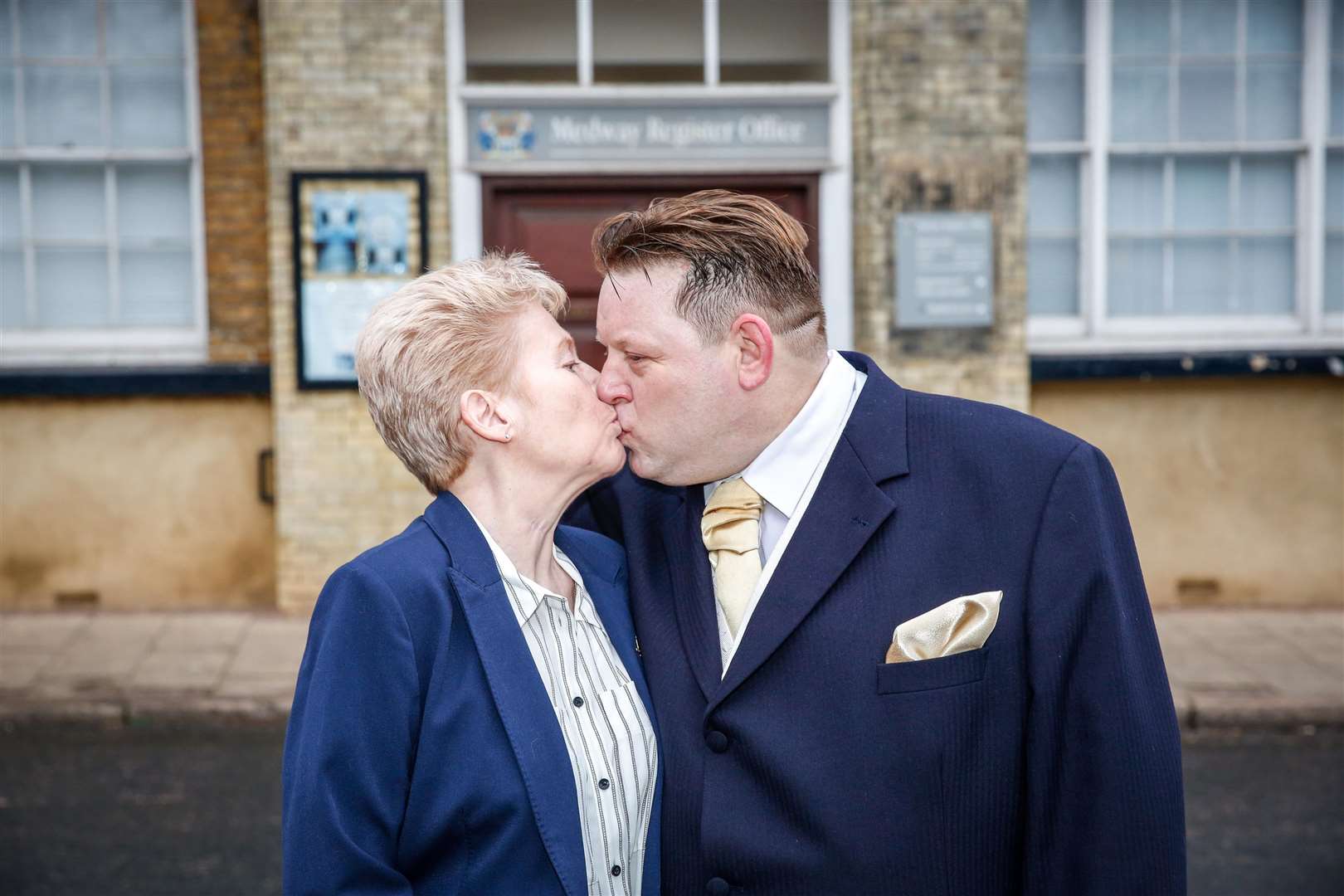 Nick Burton marries fiancÃ© Susan Judd, who nearly died and spent 16 days in a coma after falling down the stairs at home. Pictured outside Medway Registry Office in Rochester. Picture: Matthew Walker. (6374828)