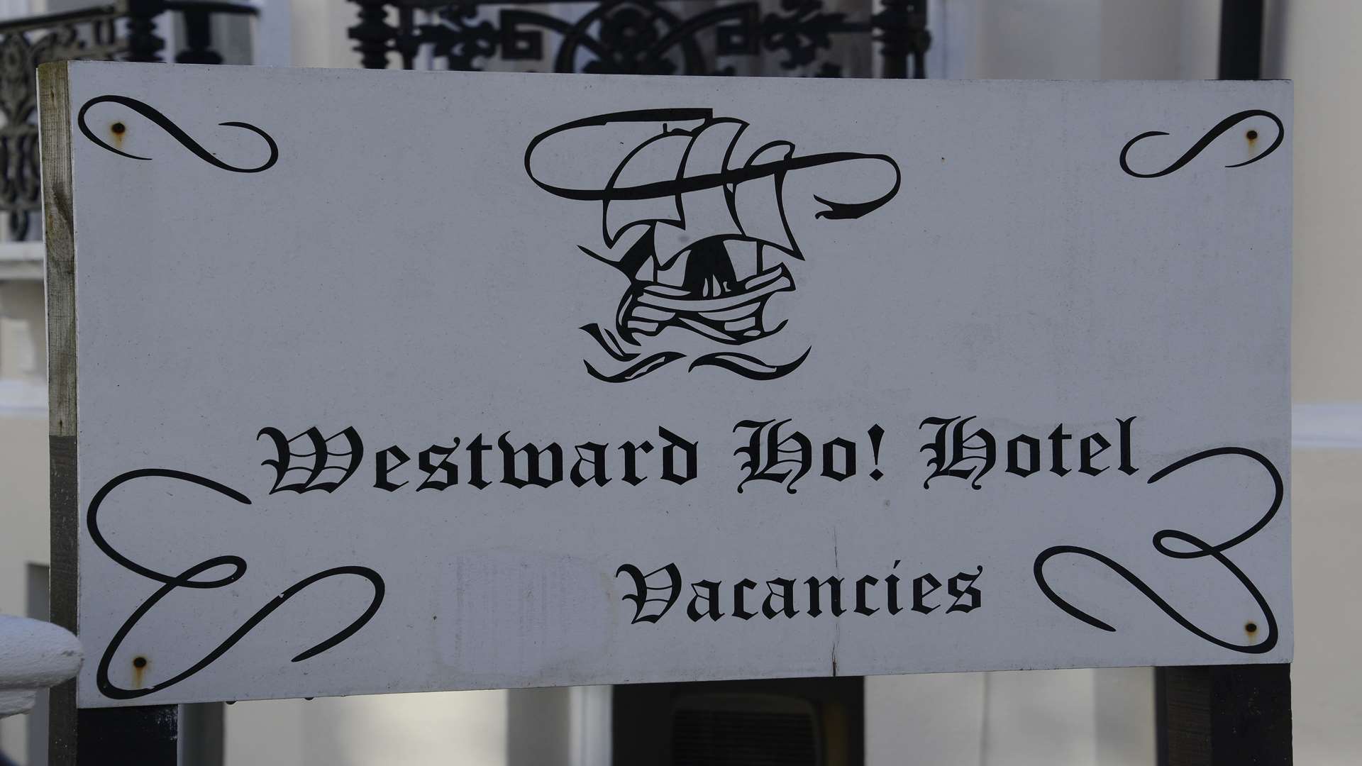 The sign showing vacancies at the Westward Ho! hotel