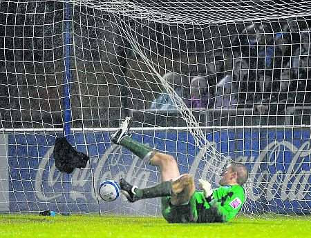Simon Royce is beaten from the penalty spot for Bristol Rovers's winner. Picture: Barry Goodwin