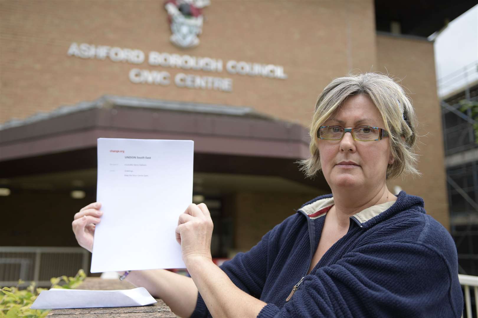 Sarah Lynn-Stace from Unison with the petition she delivered to Ashford Borough Council this afternoon. Picture: Barry Goodwin