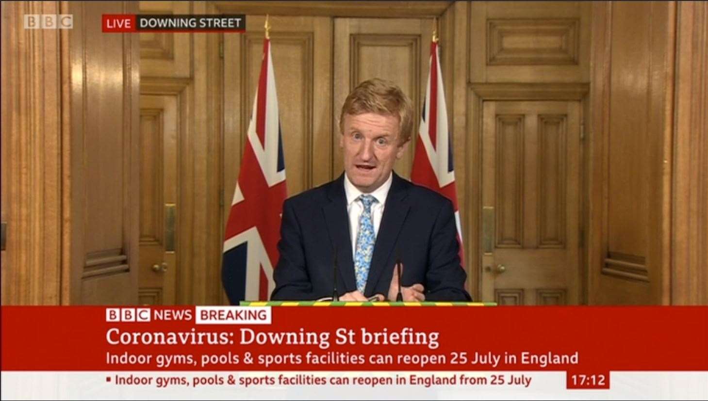 Oliver Dowden, the secretary of state for culture, media and sport takes a government press conference dealing with the unlocking of sports facilities