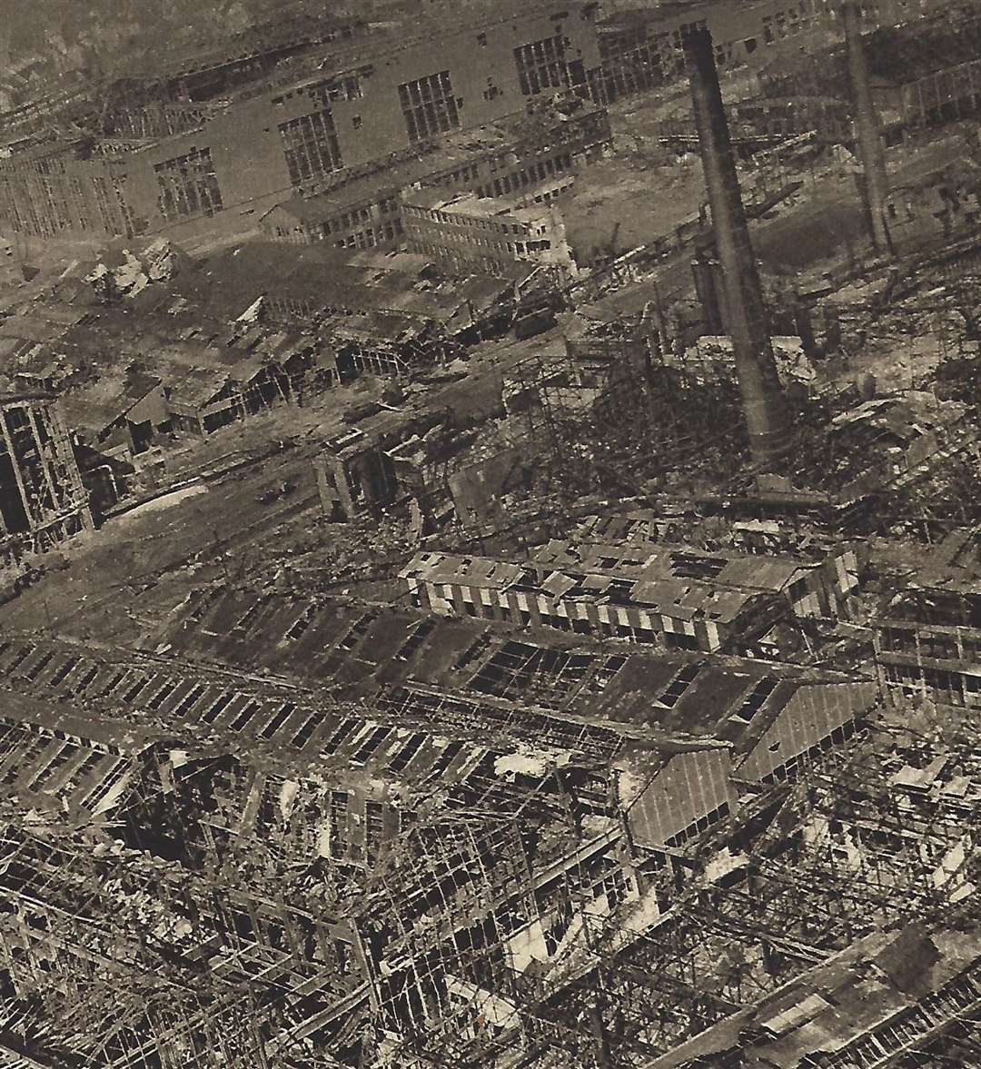 The Krupps armament factory at Essen after targetted bombing by Bomber Command
