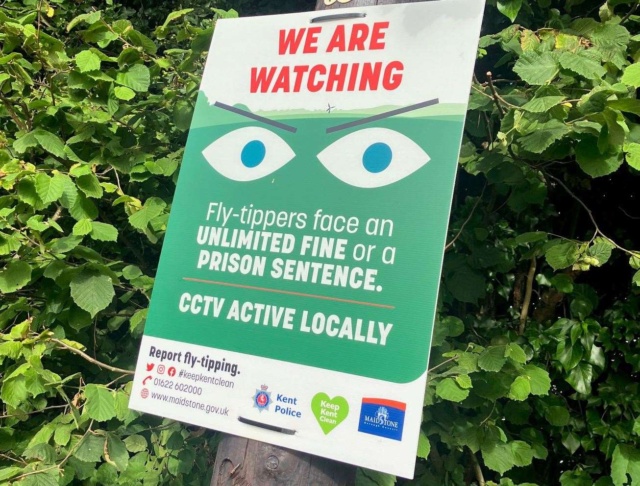A sign put up along the lane to deter fly-tippers, following a spate of dumping incidents