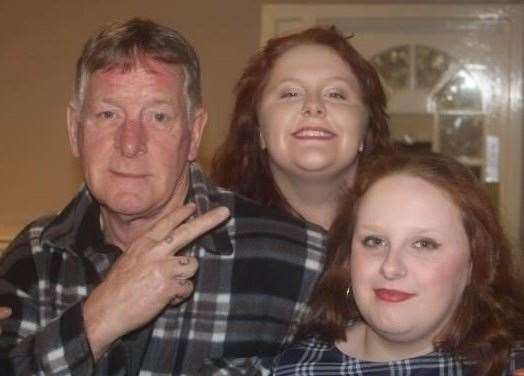 Josie (centre) with her late dad Bill Murrie pictured shortly before his death, at her 21st birthday party with her younger sister, Annie. Picture: Josie Murrie