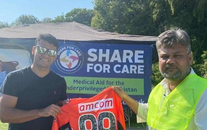 Former Kent Cricket player Yasir Arafat donated one of his shirts to the Share for Care charity at their 2020 cricket tournament. Picture: Share for Care