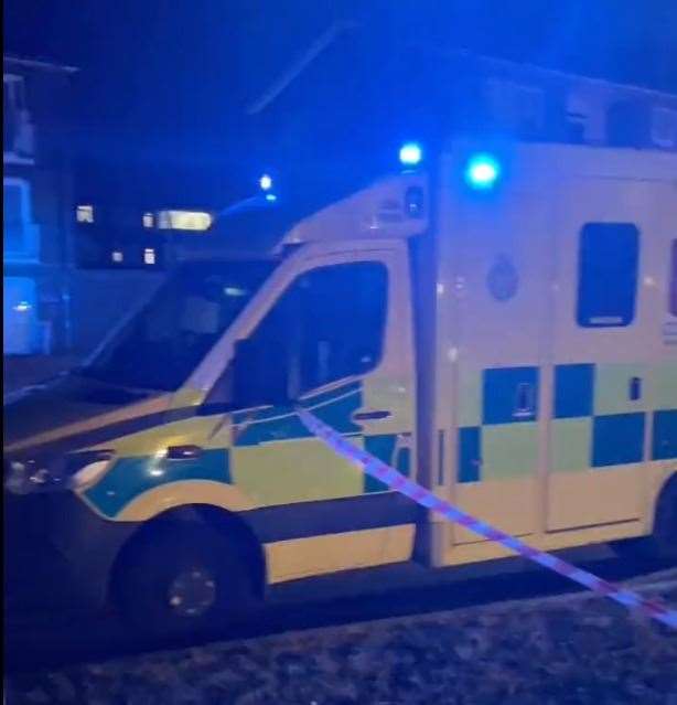 An ambulance attended the scene of the crash in Temple Hill last night. Photo: Idris Mendit