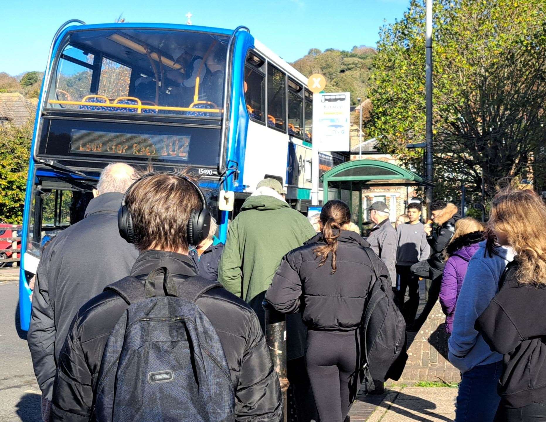 A long queue built up at Dover for the bus to Folkestone and Romney Marsh . Picture: Sam Lennon KMG (