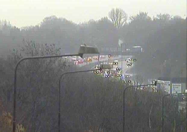 Traffic queuing along the A2 near M2 J1, due to a crash. Picture: National Highways