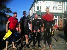 Splash for cash: Ian Arnell, Jon Muckle, Geoff Geraghty and Duane Ashworth after their swim