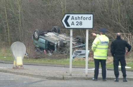 Police at the scene of the accident. Picture: DAVE DOWNEY