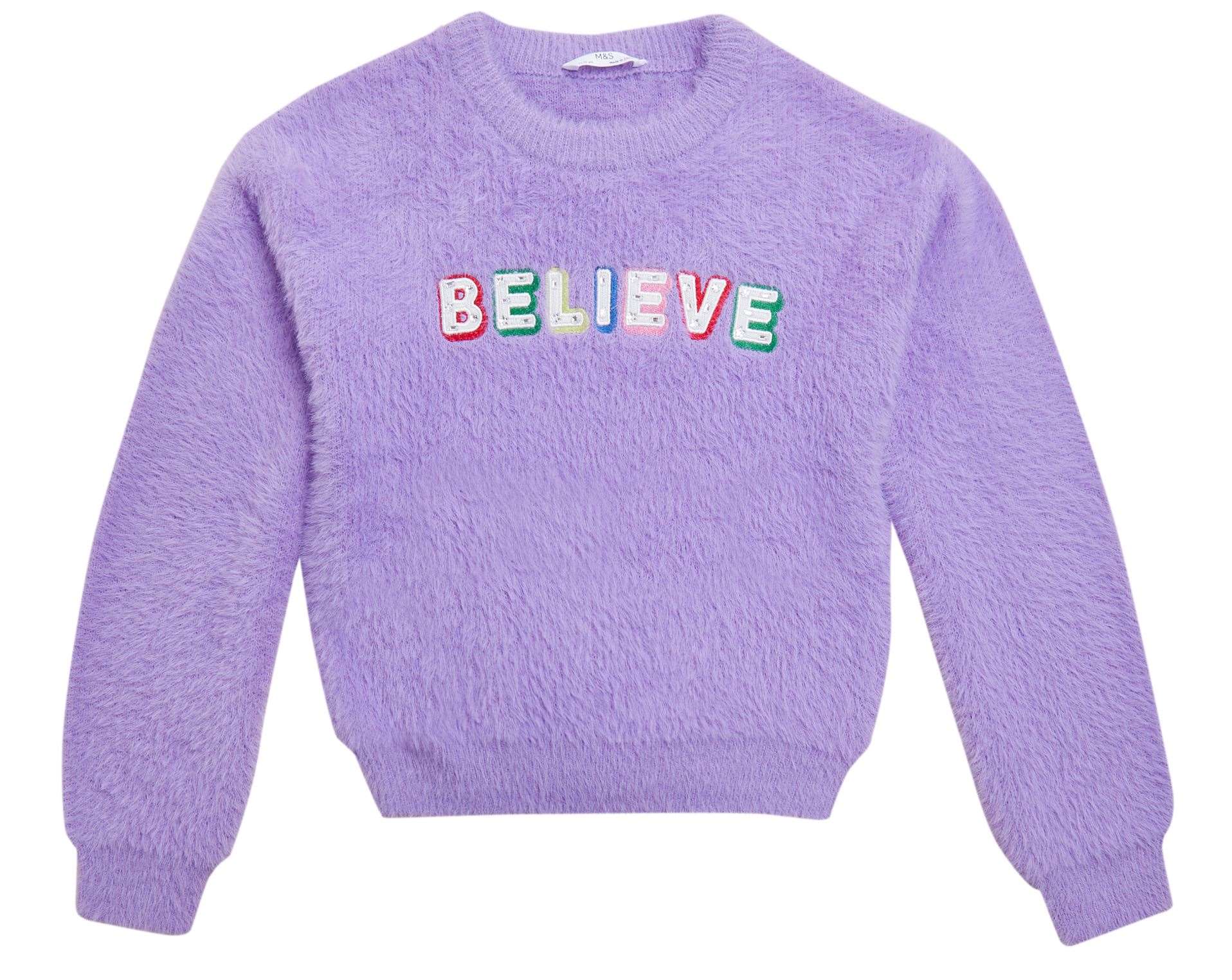 Kids matching Believe slogan jumper, £20, available from M&S