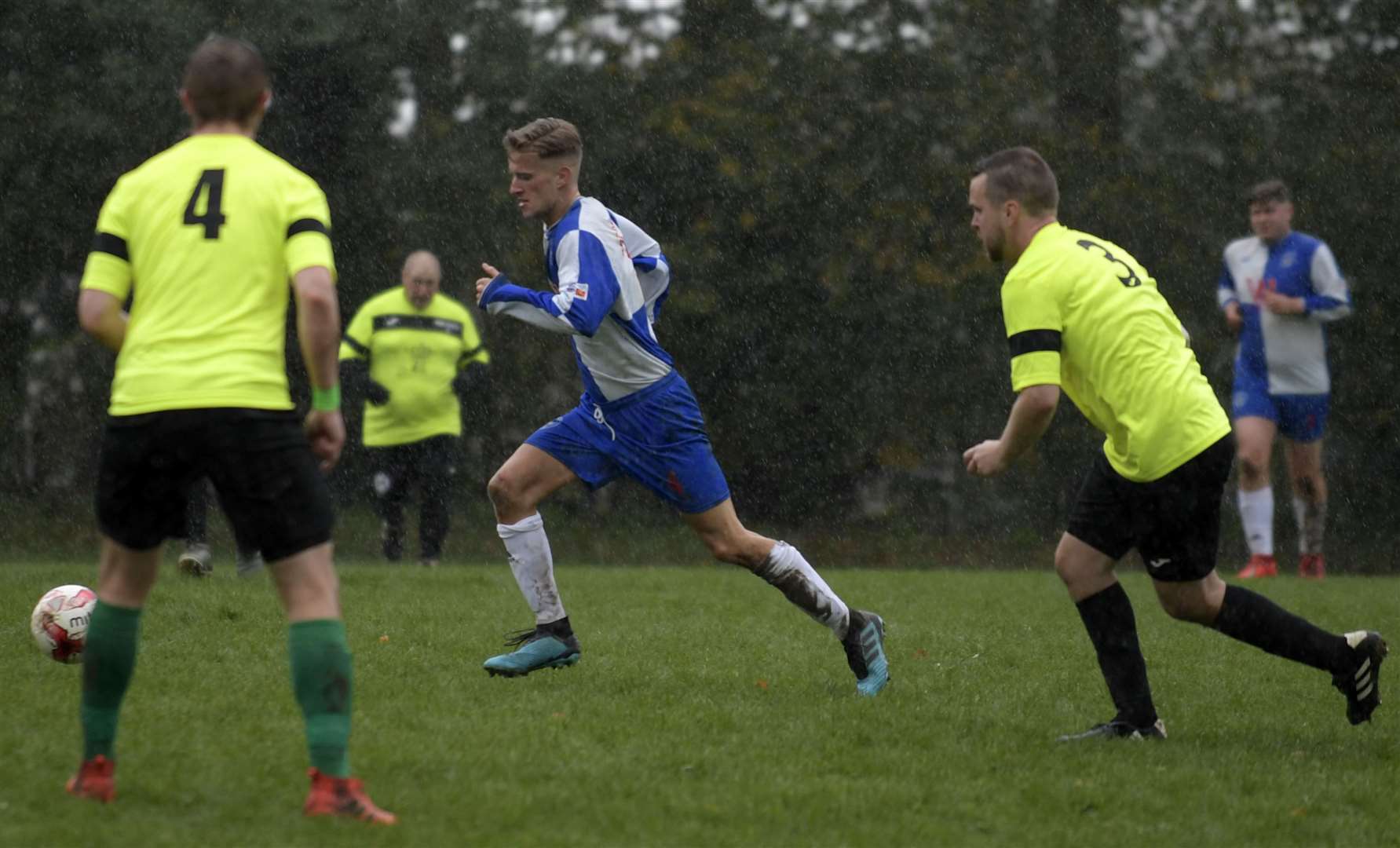 Bredhurst Juniors (blue) in control against Medway Athletic 19 on Sunday. Picture: Barry Goodwin (42845060)
