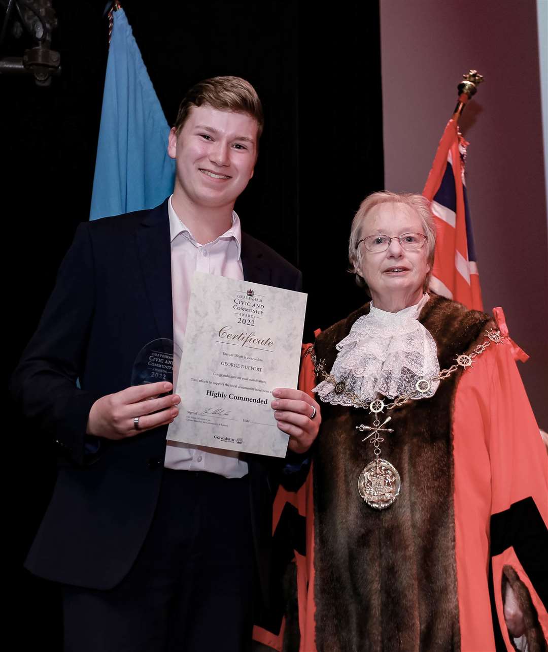 George Duffort with the outgoing Mayor of Gravesham, Cllr Lyn Milner. Photo: Gravesham council