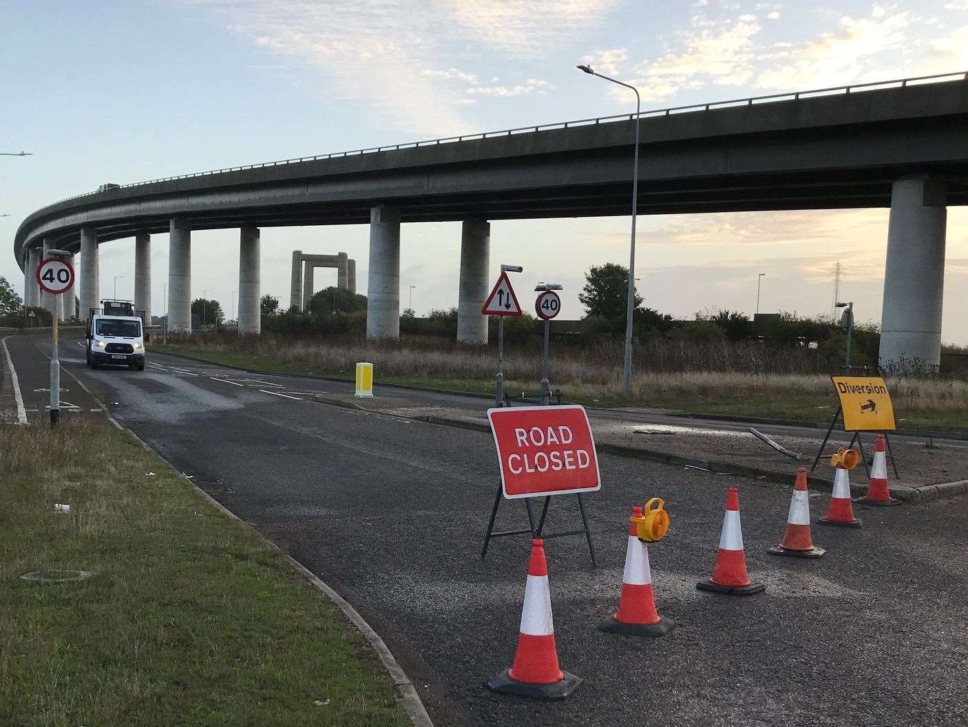 The road was closed from the Kingsferry roundabout