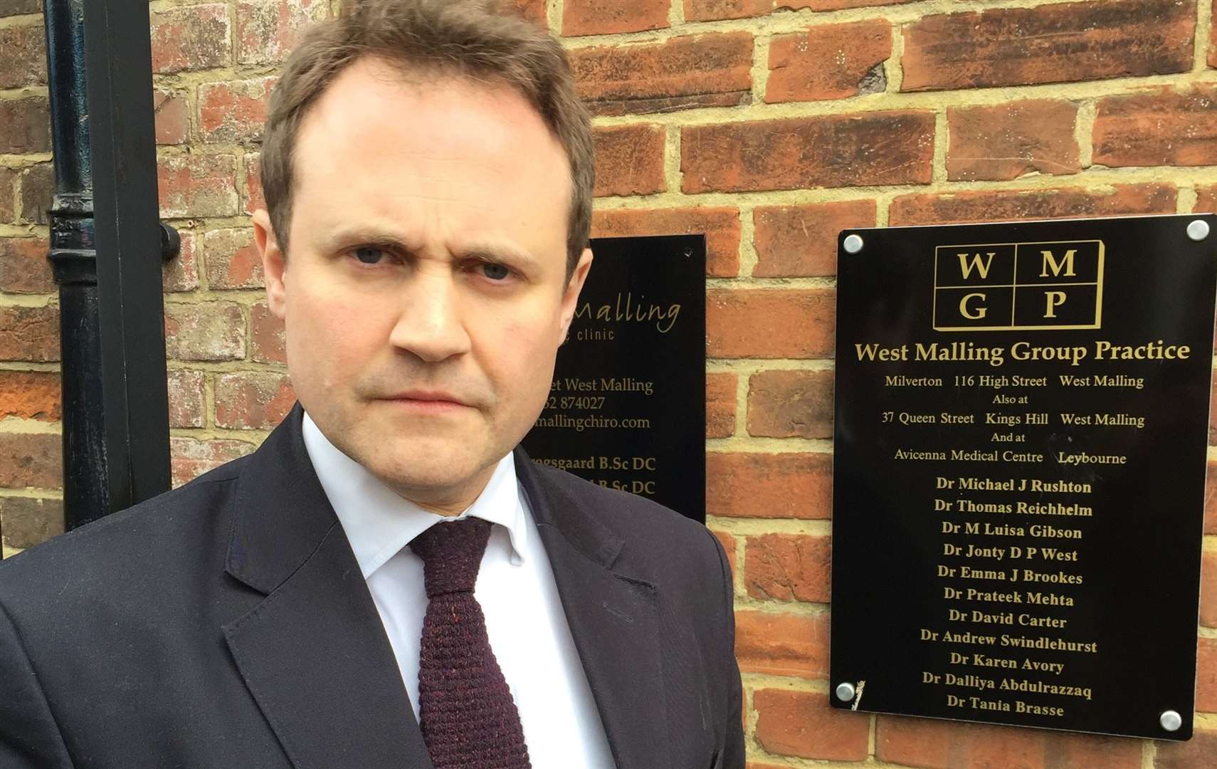 Tom Tugendhat outside the Milverton Surgery (4936518)