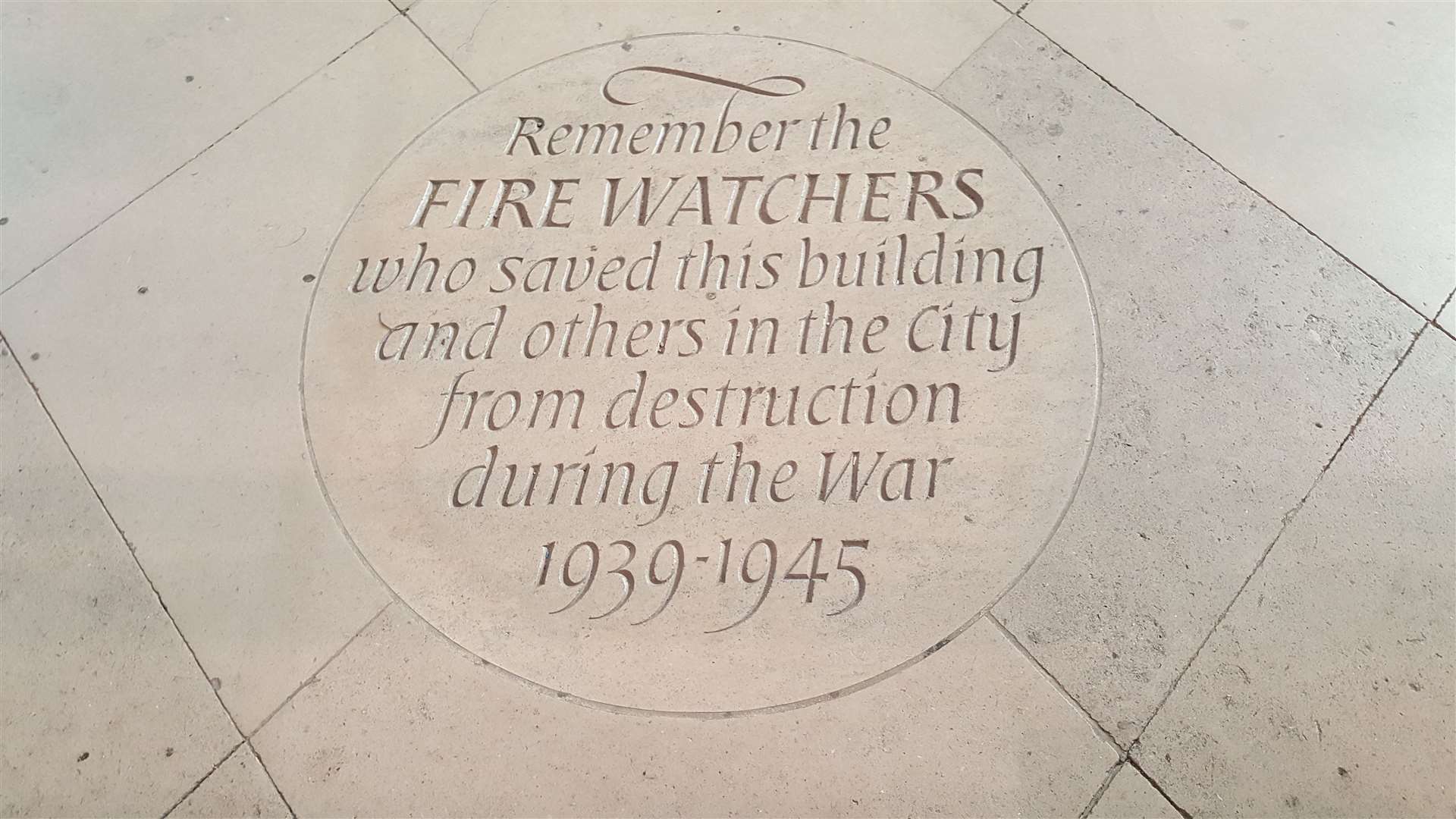 The memorial plaque to the fire watchers at Canterbury Cathedral