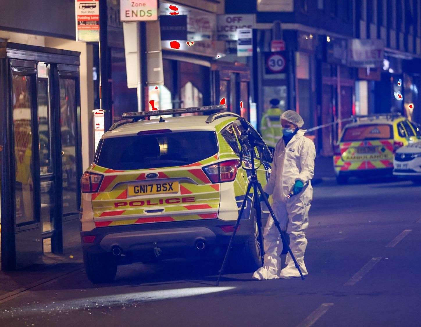 Police shut the road for seven hours while forensics conducted an investigation in Maidstone town centre. Picture: UKNip