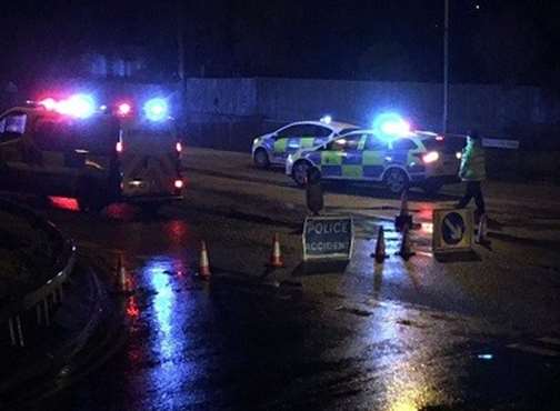 The road was closed for hours after a woman was hit by a car. Picture: Joe Witt
