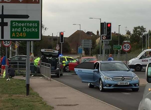 The scene of the accident at the Queenborough Corner roundabout