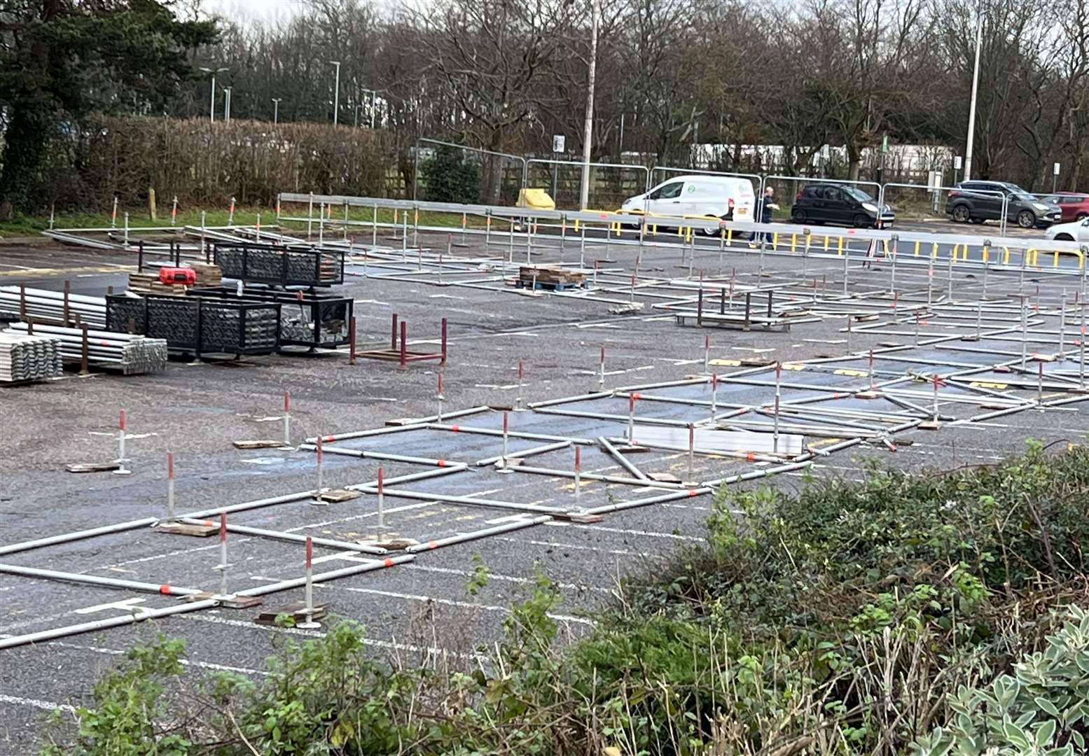 The hospital's main car park is being used