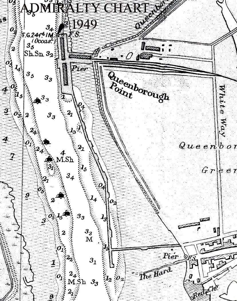 Admiralty chart showing site of old Queenborough Pier