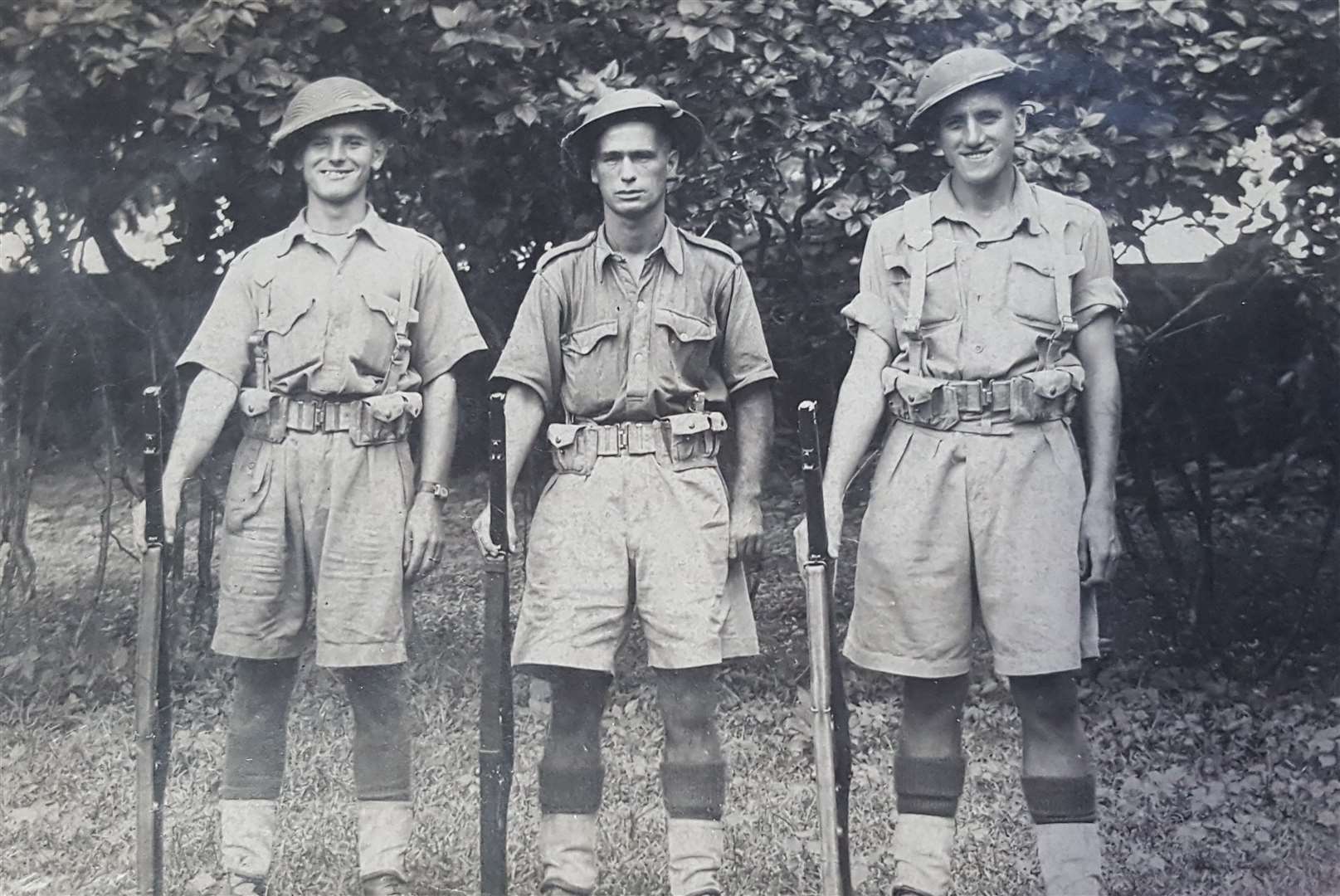 Leslie Burkett (right) in India with his fellow troops