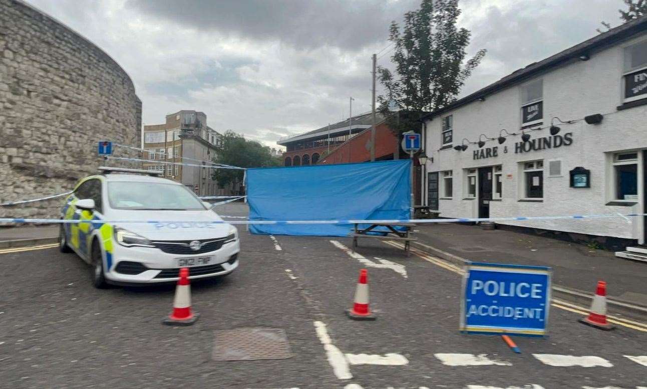 Police remained outside the pub the day after the stabbing