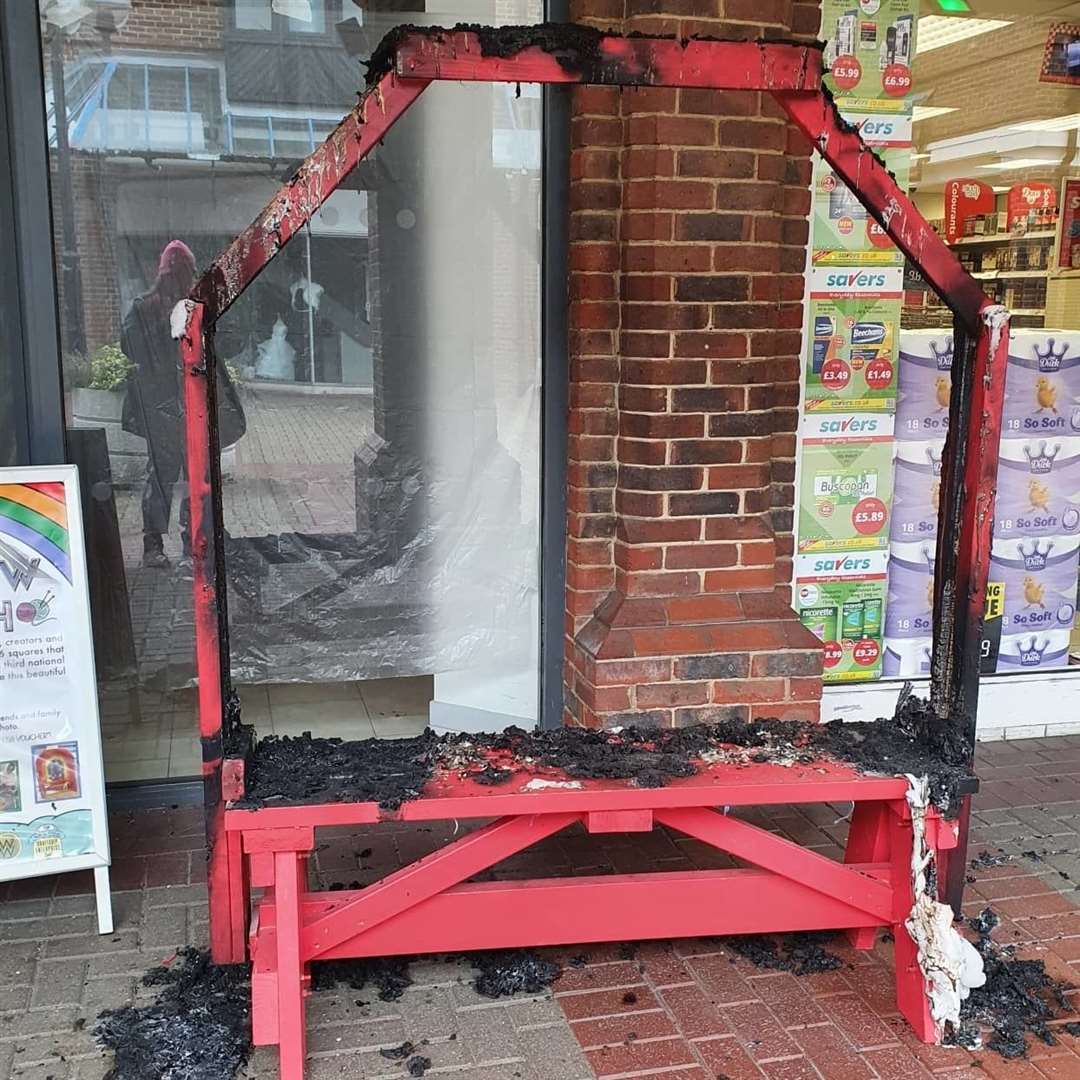 The community bench in Park Mall has been targeted by arsonists. Photo: Made In Ashford