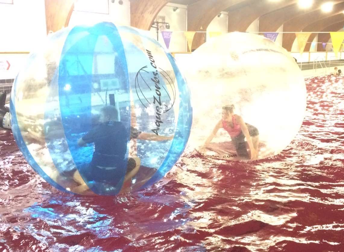 Reporter Lizzie Massey has a go at water zorbing ahead of the Medway Big Splash