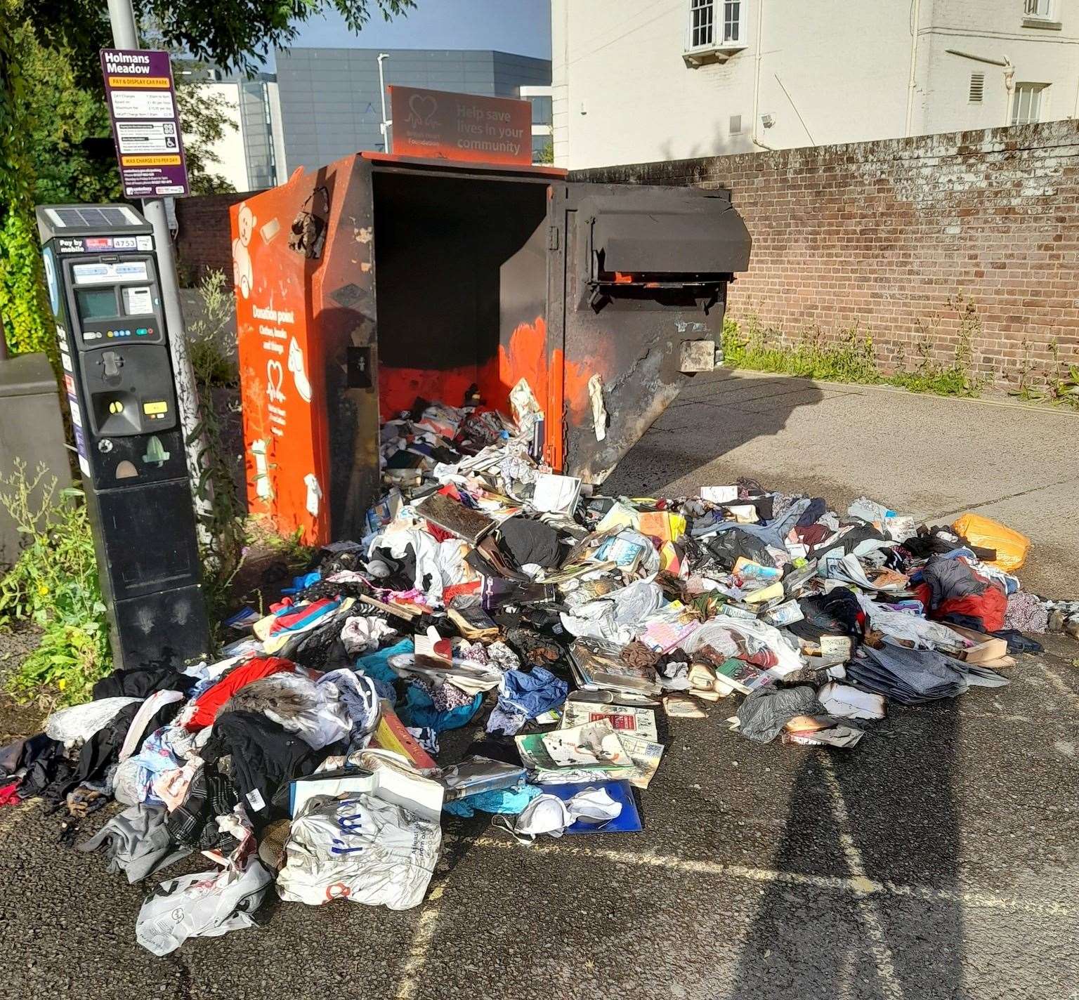 The blaze was started in the British Heart Foundation donation bin. Picture: Iain Goodall