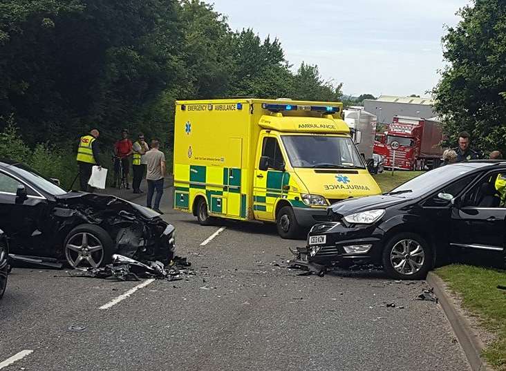 Two cars crashed in Forstal Road. Picture: Laurence Bennett