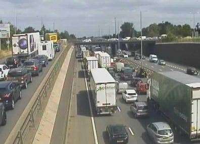 There are long queues on the approach to the Dartford Tunnel. Photo: National Highways