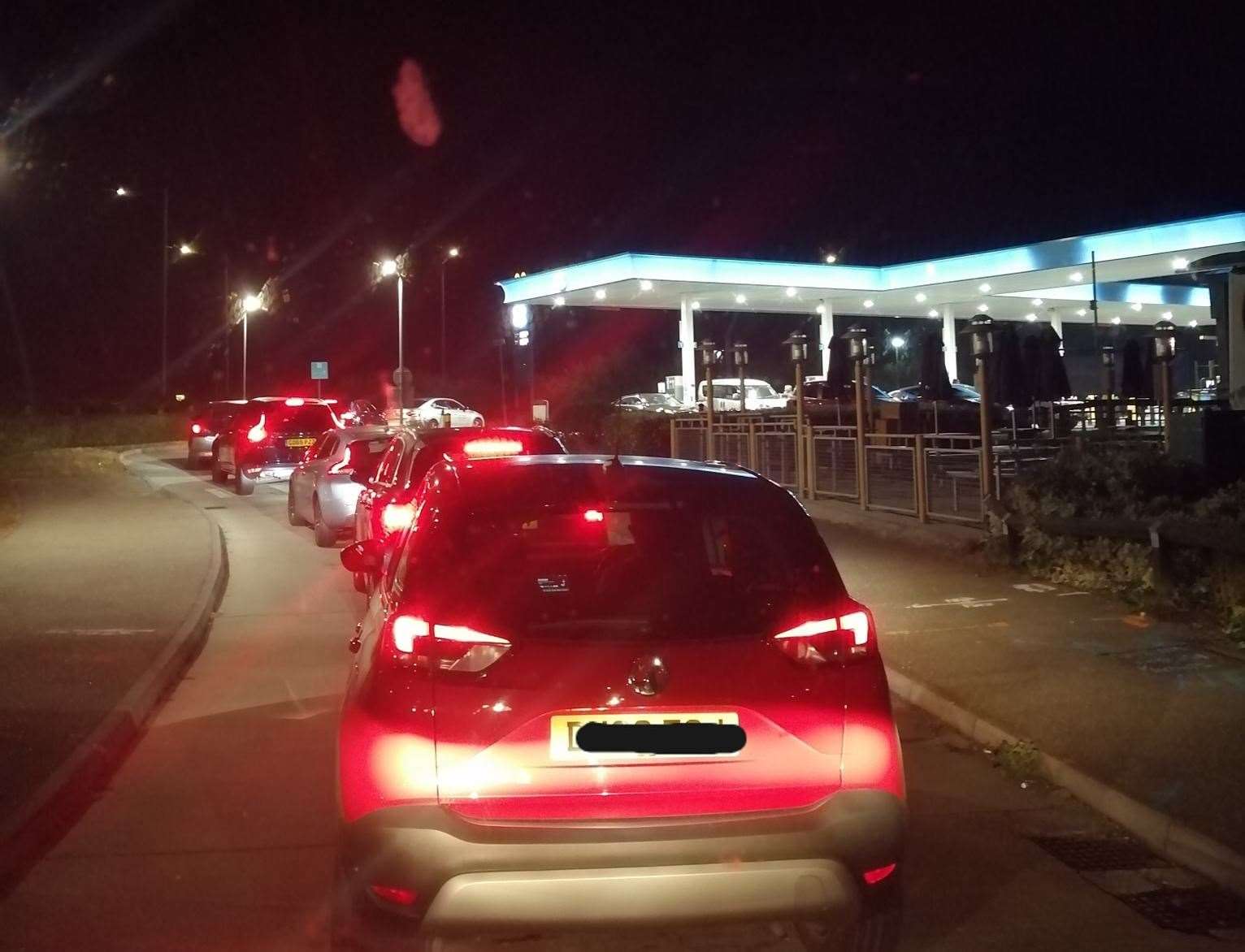 Fuel queues were piling up at 2.30am at the filling station at Minster services near Manston Airport. Picture: Timothy Wooding /Facebook