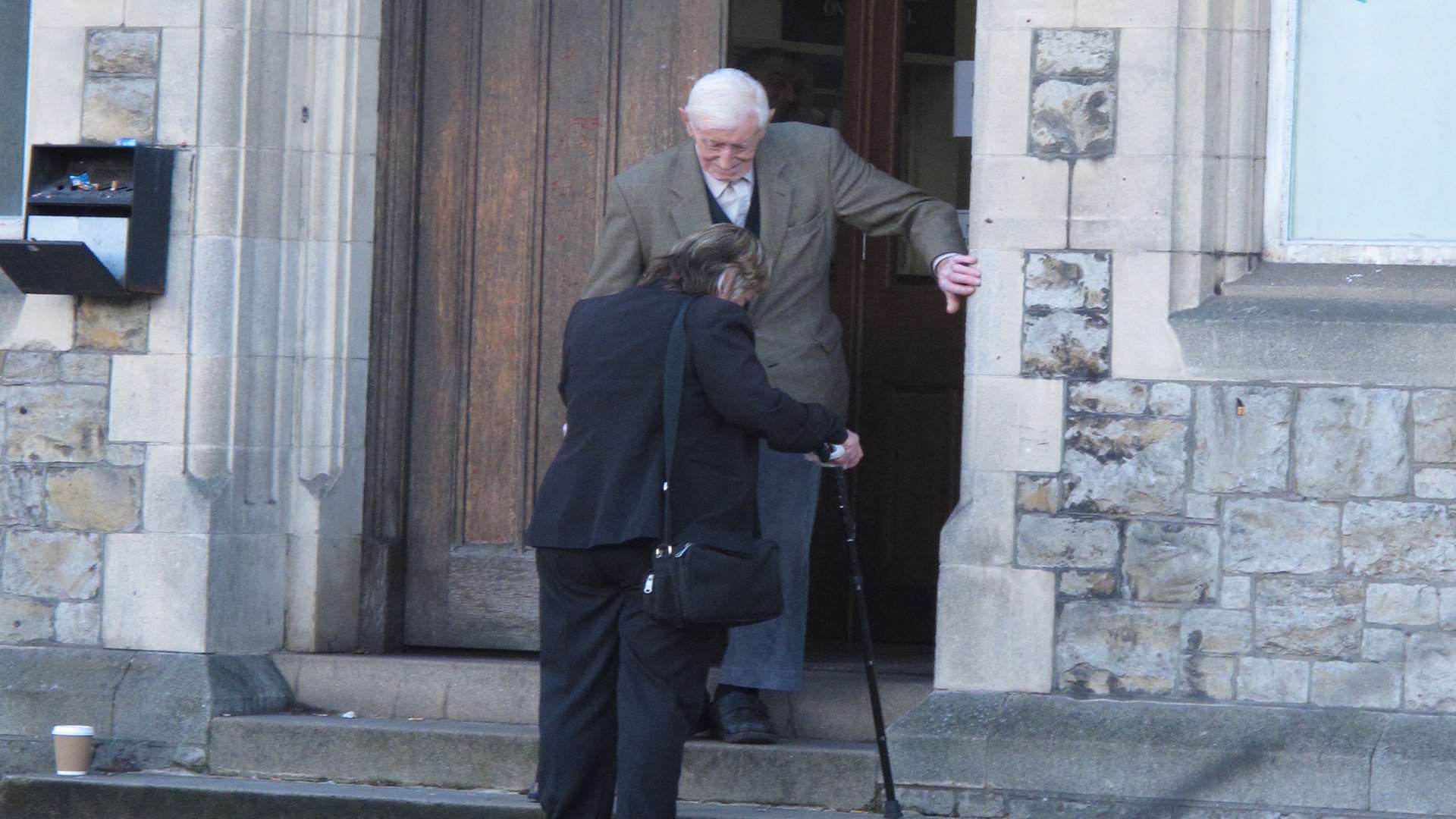 George Brooker, 88, leaving court after being told he will stand trial