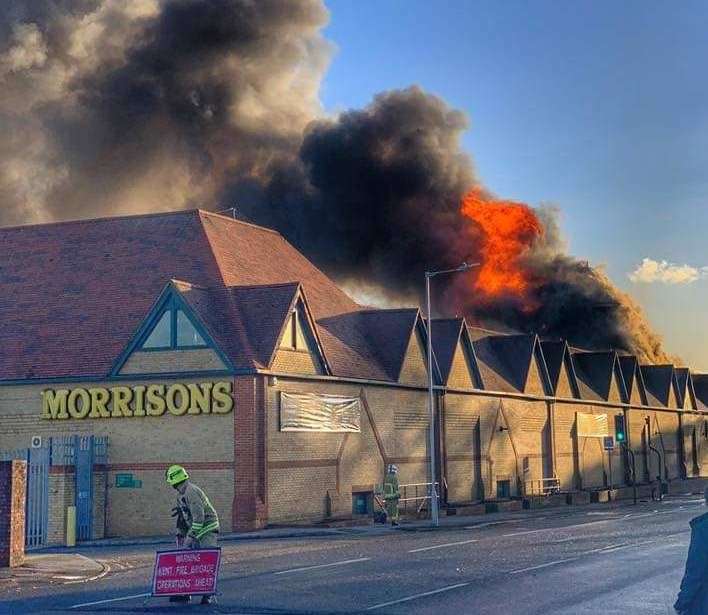 The height of the fire at Morrisons in Folkestone last November
