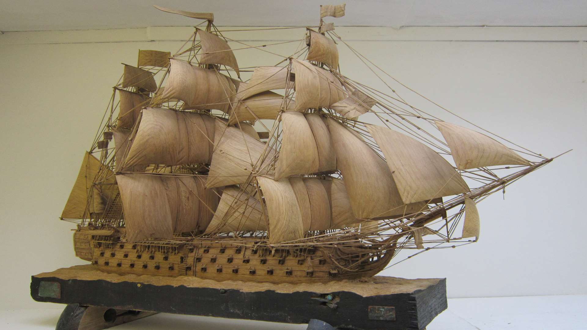 A sculpture of HMS Victory, carved from timbers removed from the lower gun deck of Nelson's flagship