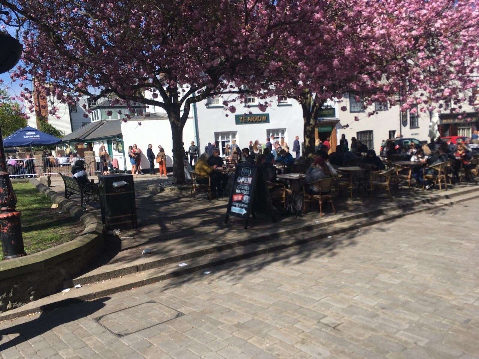 Lots of people were queuing to get an outside table at pubs in Rochester