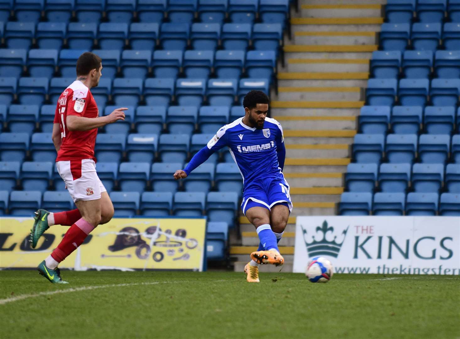 Trae Coyle scores Gillingham's second goal against Swindon Town Picture: Barry Goodwin
