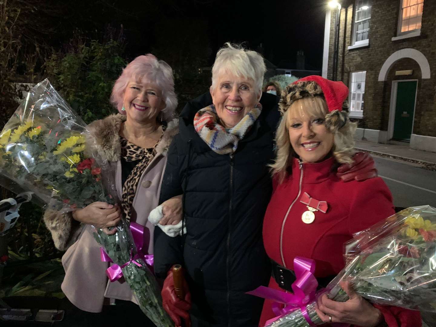 Tracy Carr (left) and Kerry Banks (right) were chosen to switch on the lights, pictured with Kaye Fuller
