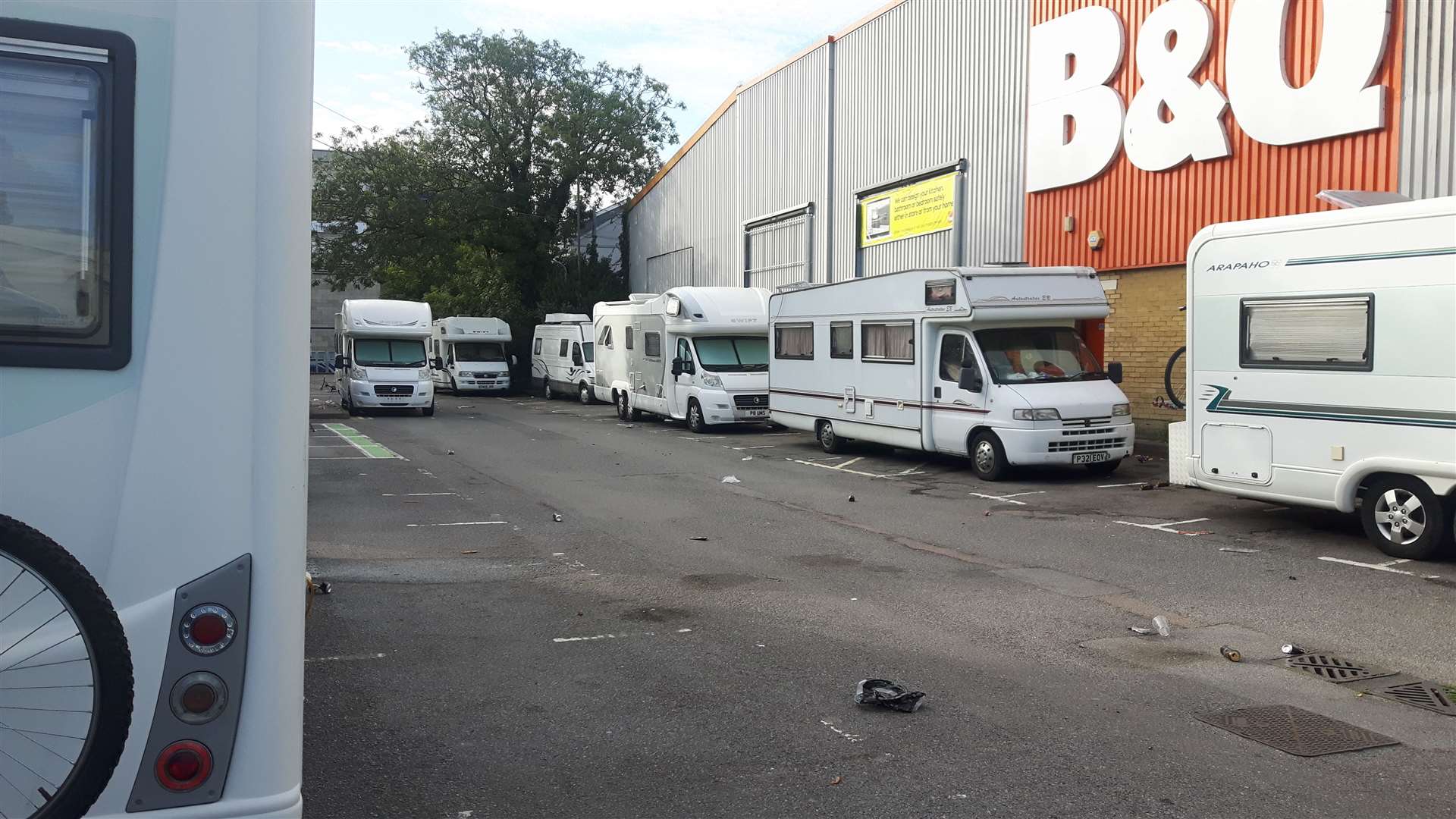 Motorhomes in the car park next to Maidstone's B&Q