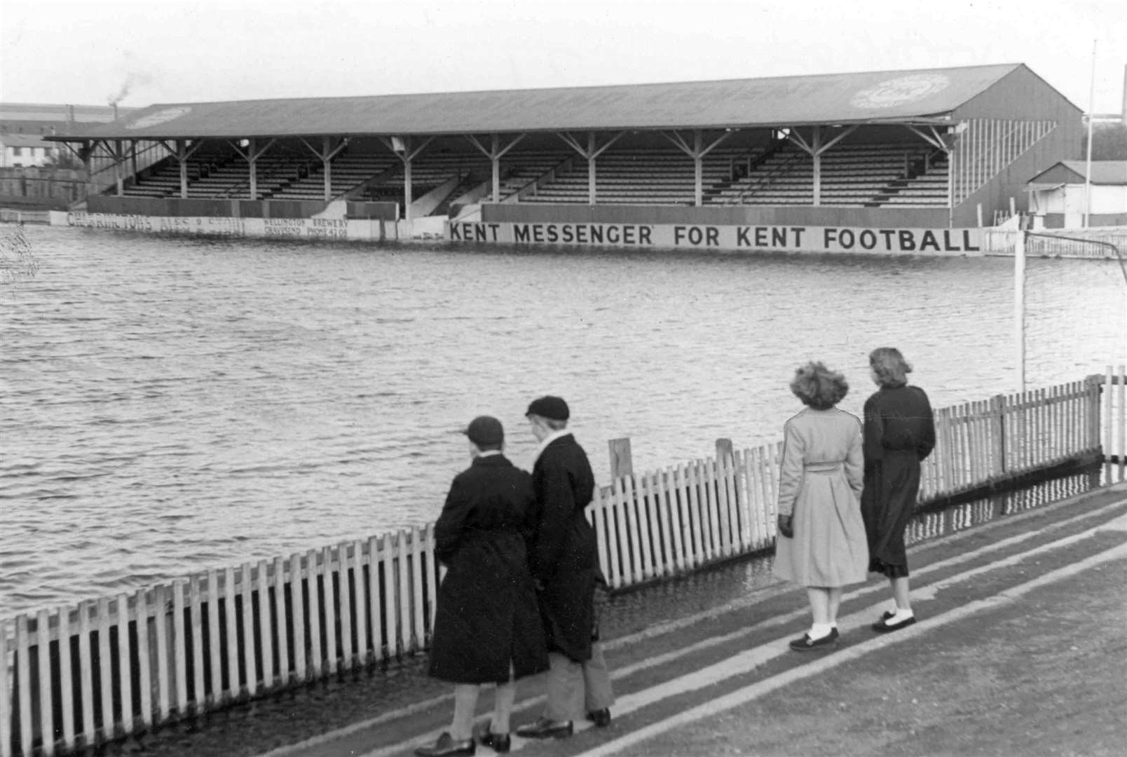 Water polo would have been a more appropriate sport at Gravesend's Northfleet Football ground when the floods hit in 1953