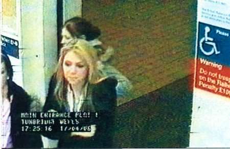 Terry Edmonds, seen here behind the blonde-haired girl in the foreground leaves Tunbridge Wells train station on April 17. Police have now identified all the people except the black woman with a white or beige cap in the second picture down on the right.