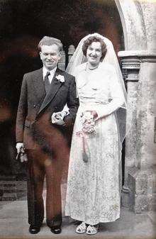 Frederick and Valerie Sands on their wedding day