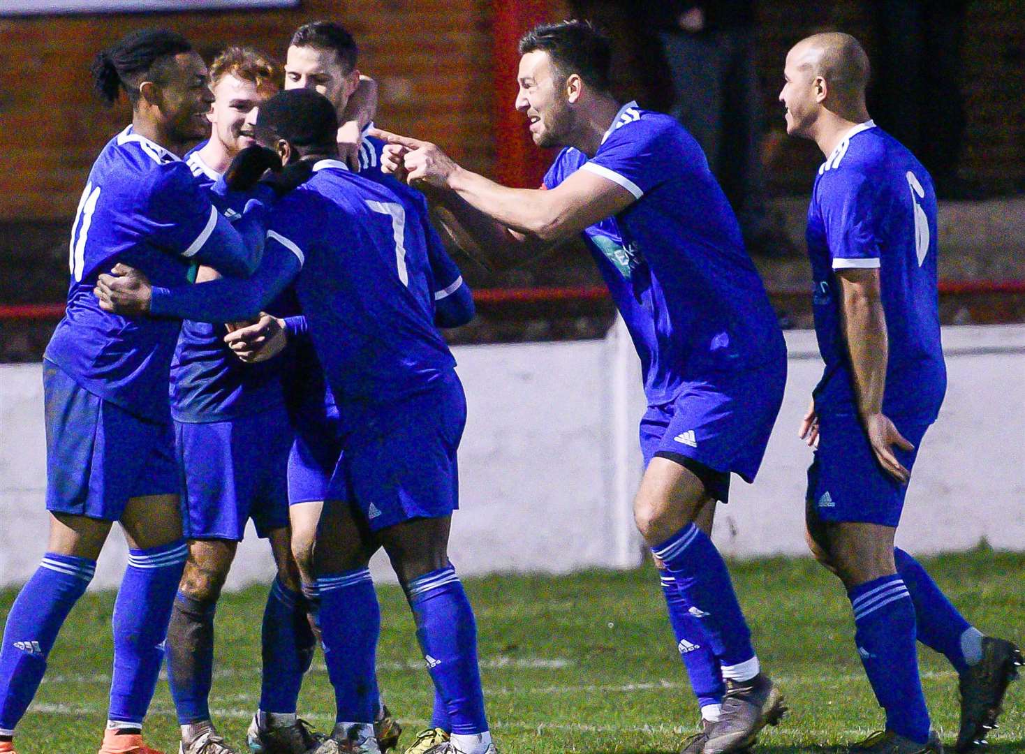 Hythe Town celebrate their second goal against Ramsgate Picture: Alan Langley
